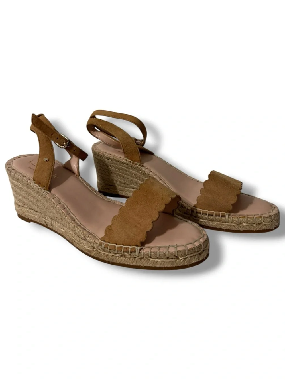 Kate Spade Theodora Espadrille Wedges Women’s 7 Tan Suede Scalloped Sandals